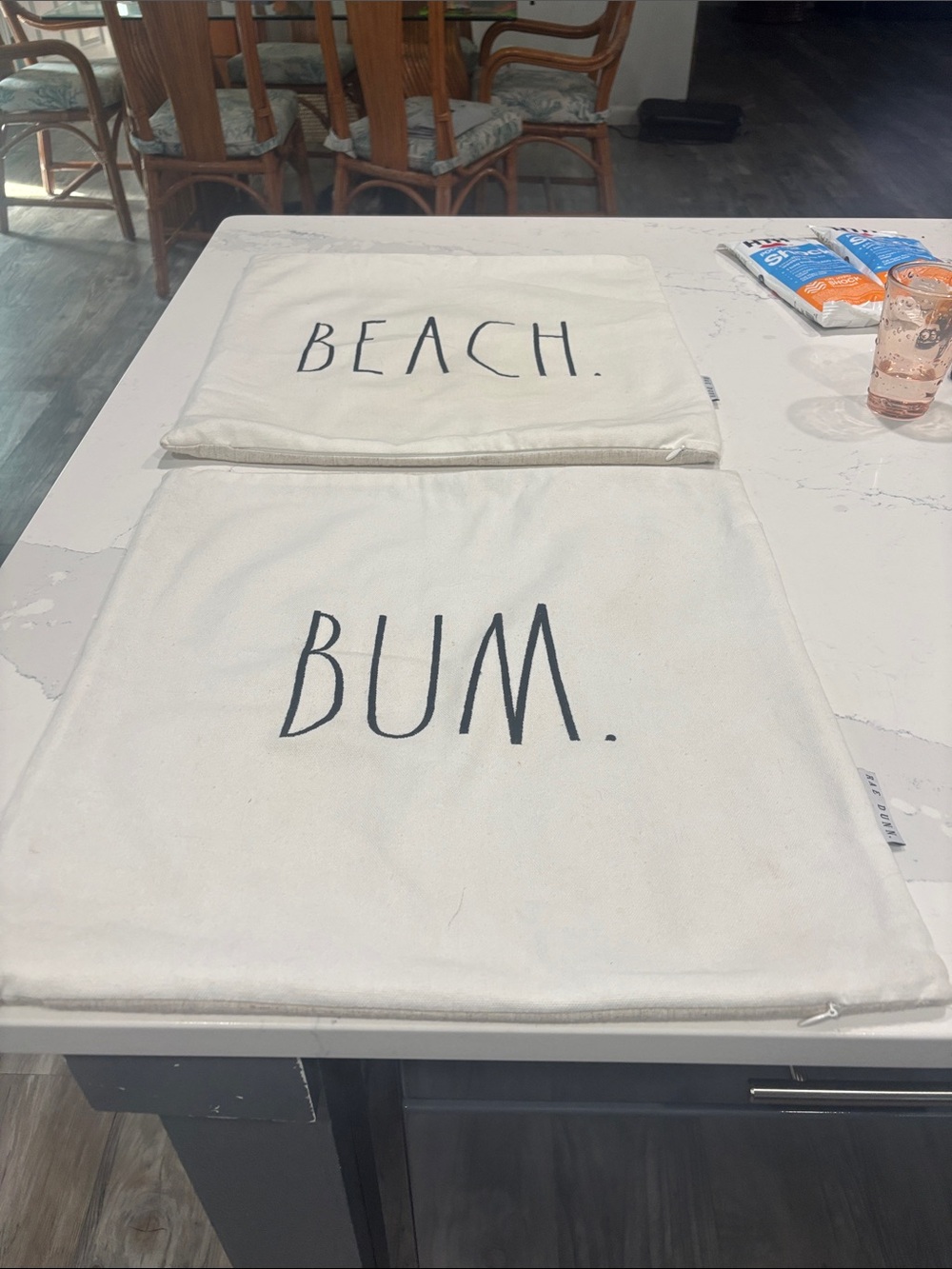 Rae Dunn Natural Canvas Pillow Covers with Black Text - BEACH • BUM